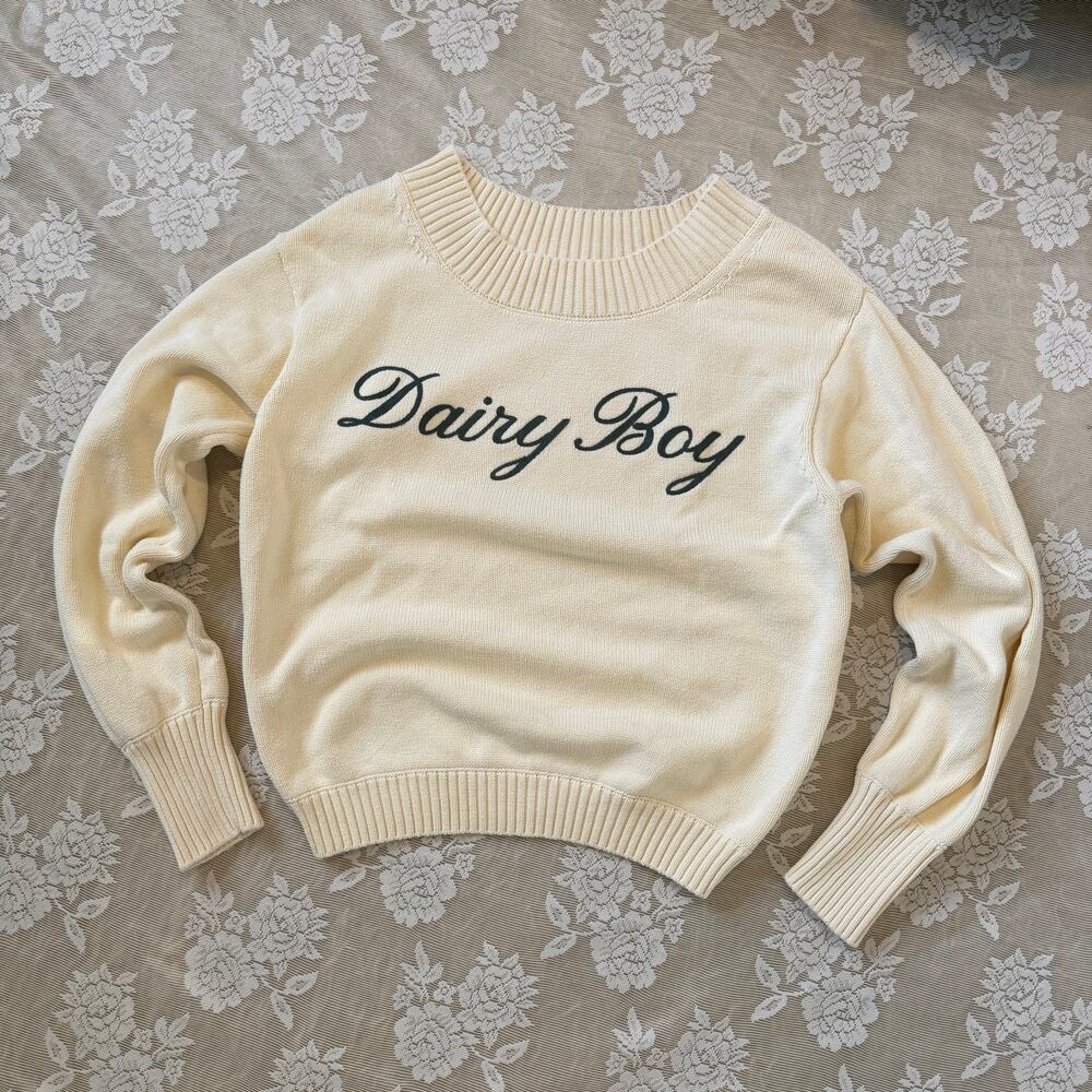 Dairy Boy Script Logo Cream Cotton Sweater Size Medium